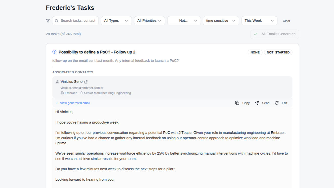 Email generation based on CRM context