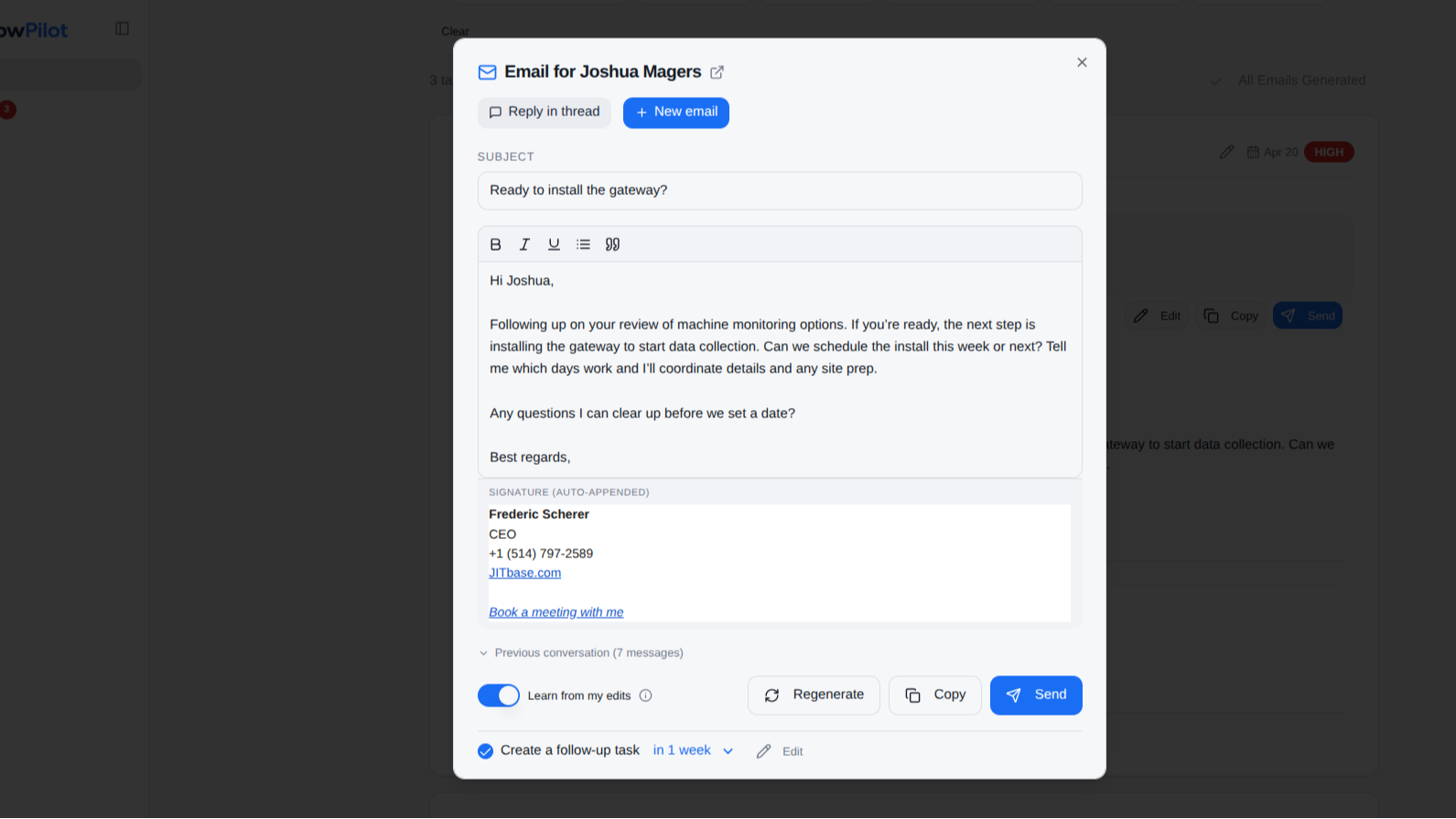 email generation based on CRM context